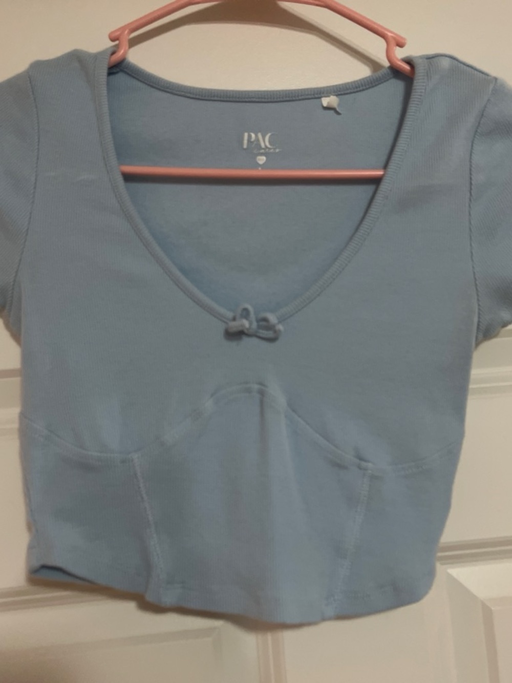 PacSun Light Blue Ribbed V-Neck Cropped Top with Knot Detail